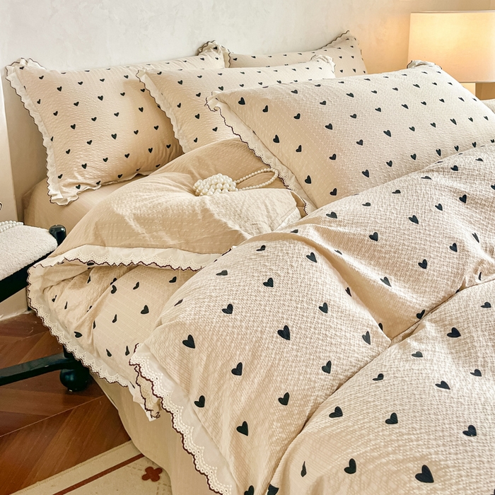 91家纺网 家纺一手货源 找家纺 尚美 2026新款M泡芙棉床单全棉绣花小花韩版四件套 M爱心卡