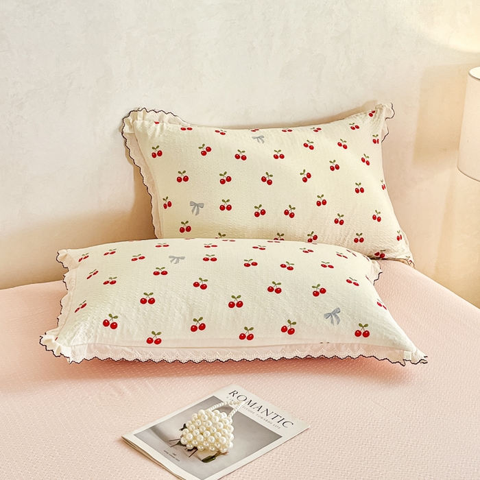 91家纺网 家纺一手货源 找家纺 尚美 2026新款M泡芙棉床单全棉绣花小花韩版四件套 M樱桃红