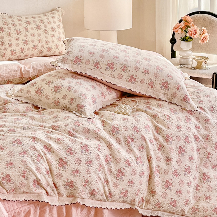 91家纺网 家纺一手货源 找家纺 尚美 2026新款M泡芙棉床单全棉绣花小花韩版四件套 M槐花落