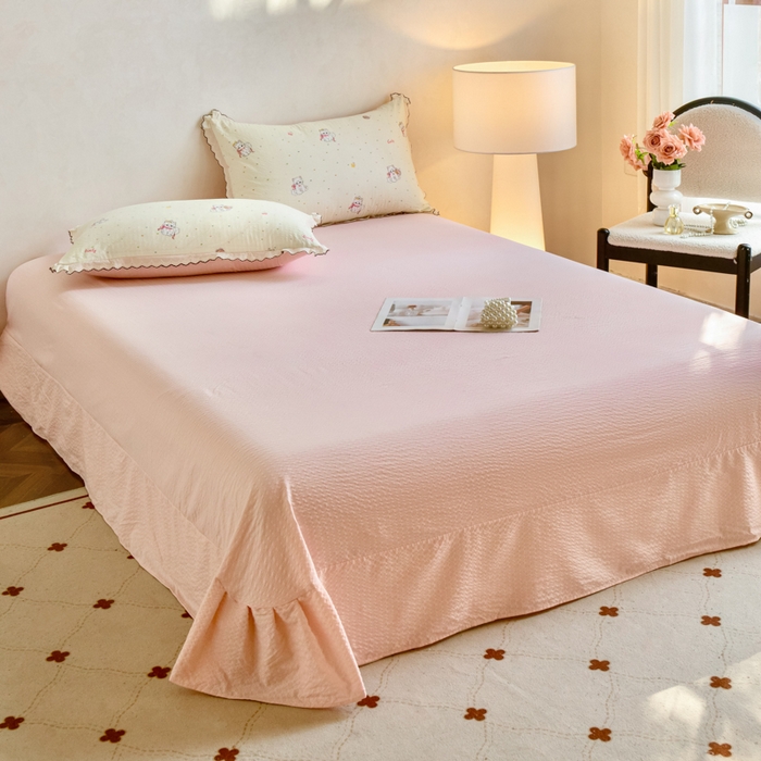 91家纺网 家纺一手货源 找家纺 尚美 2026新款M泡芙棉床单全棉绣花小花韩版四件套 M猫世界