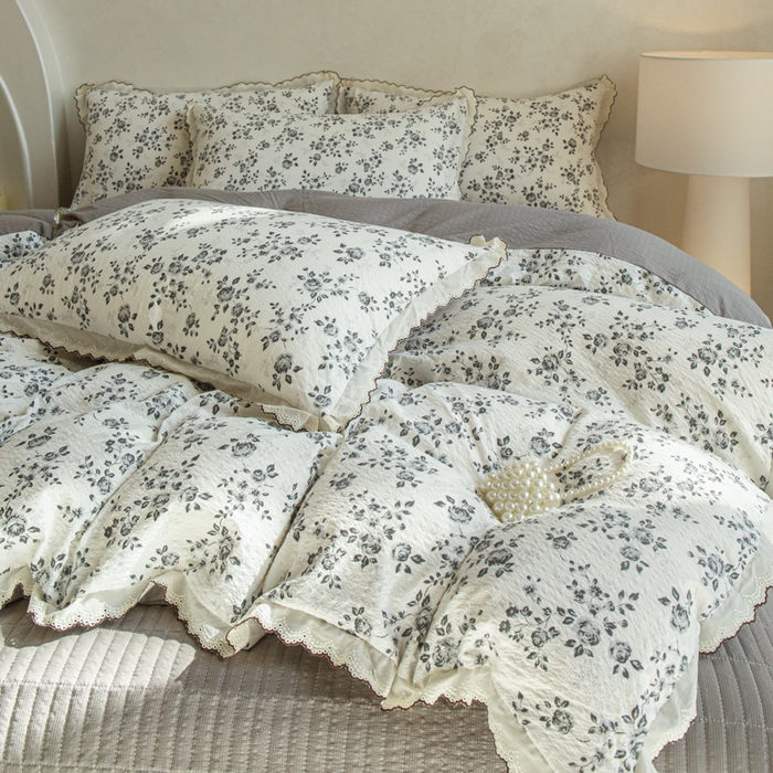 91家纺网 家纺一手货源 找家纺 尚美 2026新款M泡芙棉床单全棉绣花小花韩版四件套 M彩绘玫瑰