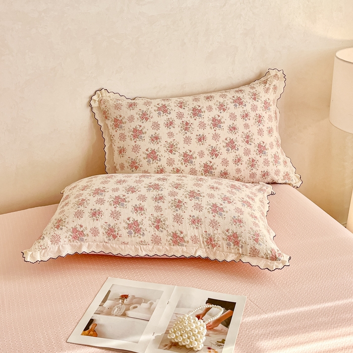 91家纺网 家纺一手货源 找家纺 尚美 2026新款M泡芙棉床单全棉绣花小花韩版四件套 M槐花落