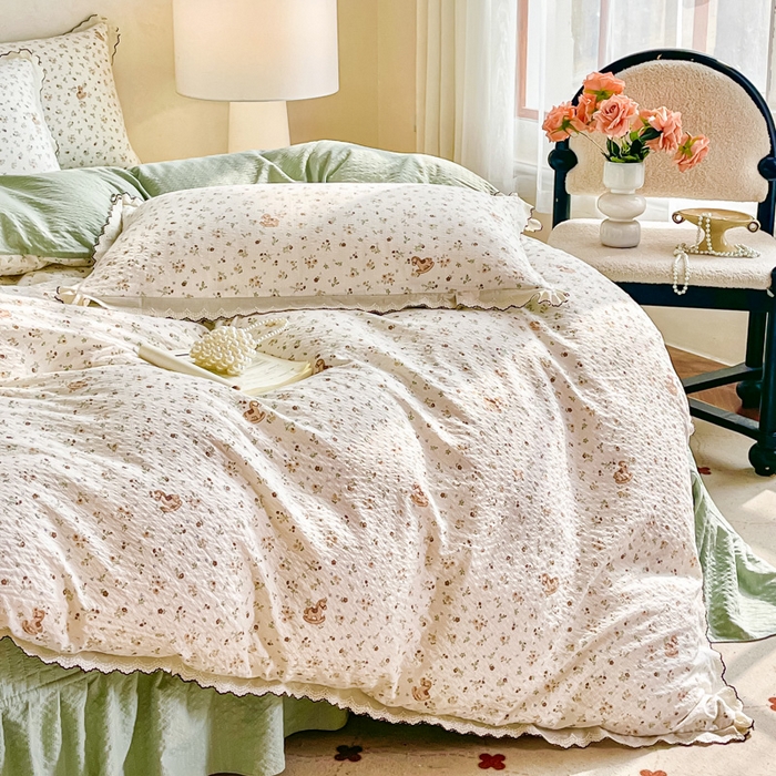 91家纺网 家纺一手货源 找家纺 尚美 2026新款M泡芙棉床单全棉绣花小花韩版四件套 M木马