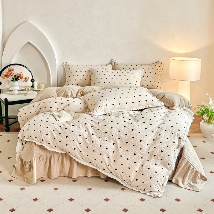 91家纺网 家纺一手货源 找家纺 尚美 2026新款M泡芙棉床单全棉绣花小花韩版四件套 M爱心卡