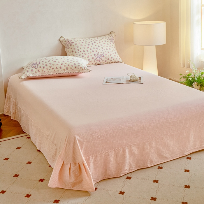 91家纺网 家纺一手货源 找家纺 尚美 2026新款M泡芙棉床单全棉绣花小花韩版四件套 M蝴蝶结