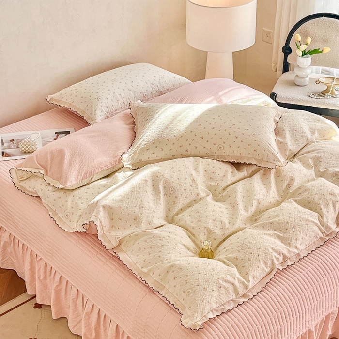 91家纺网 家纺一手货源 找家纺 尚美 2026新款M泡芙棉床单全棉绣花小花韩版四件套 M爱情花