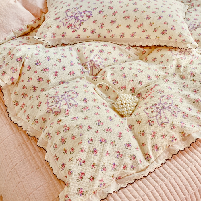 91家纺网 家纺一手货源 找家纺 尚美 2026新款M泡芙棉床单全棉绣花小花韩版四件套 M蝴蝶结