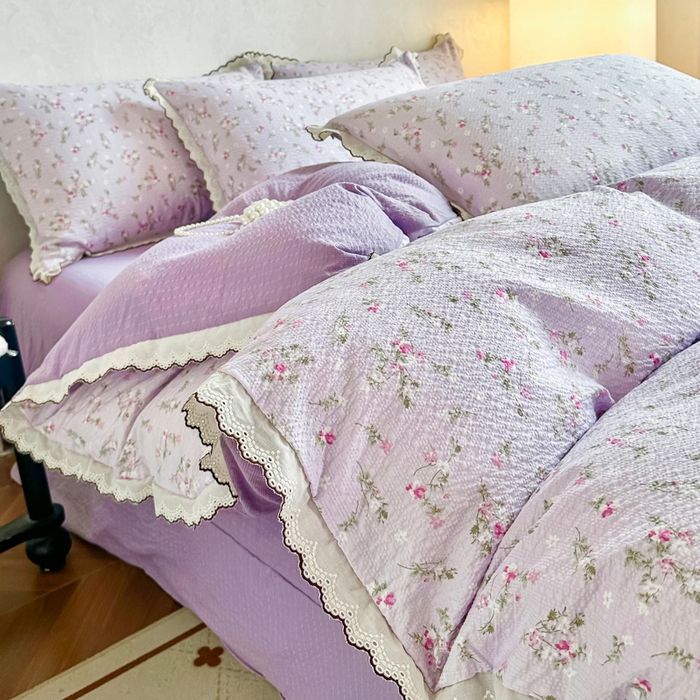 91家纺网 家纺一手货源 找家纺 尚美 2026新款M泡芙棉床单全棉绣花小花韩版四件套 M佳音
