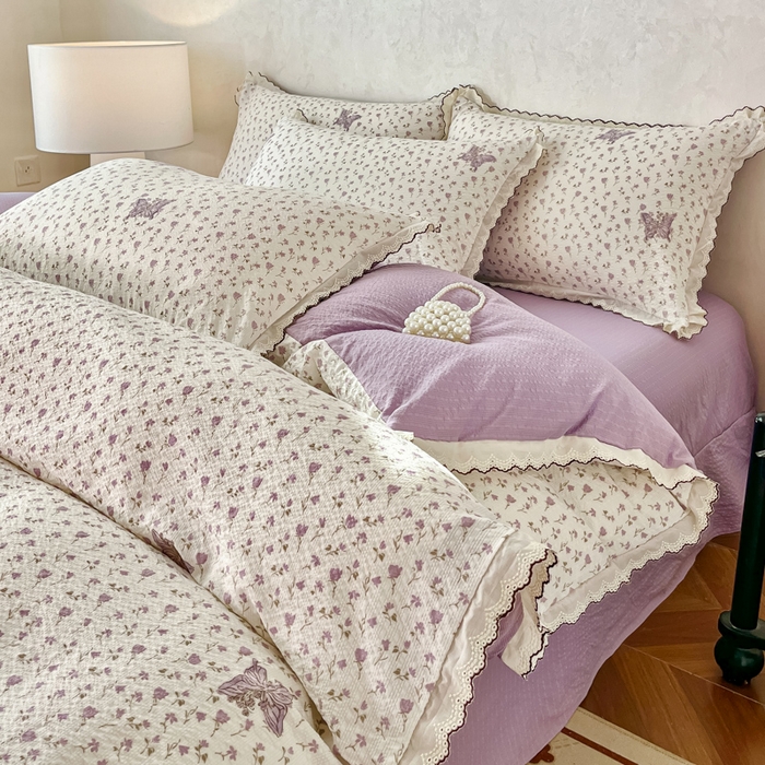 91家纺网 家纺一手货源 找家纺 尚美 2026新款M泡芙棉床单全棉绣花小花韩版四件套 M蝴蝶梦