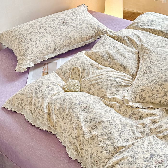 91家纺网 家纺一手货源 找家纺 尚美 2026新款M泡芙棉床单全棉绣花小花韩版四件套 M紫薇花季