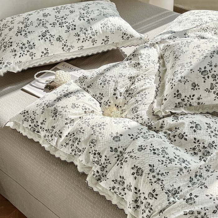 91家纺网 家纺一手货源 找家纺 尚美 2026新款M泡芙棉床单全棉绣花小花韩版四件套 M彩绘玫瑰