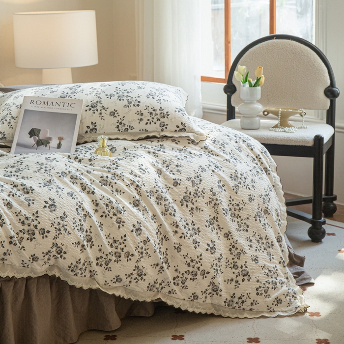 91家纺网 家纺一手货源 找家纺 尚美 2026新款M泡芙棉床单全棉绣花小花韩版四件套 M彩绘玫瑰