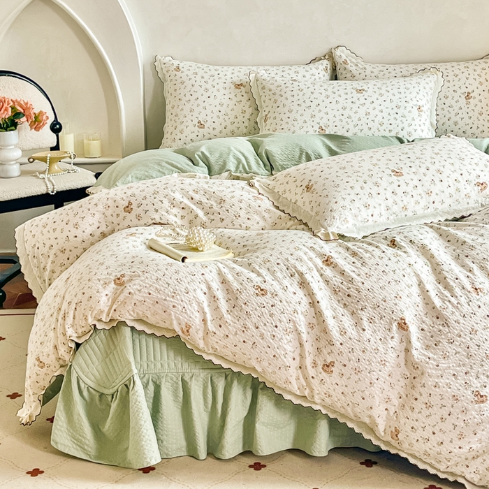 91家纺网 家纺一手货源 找家纺 尚美 2026新款M泡芙棉床单全棉绣花小花韩版四件套 M木马