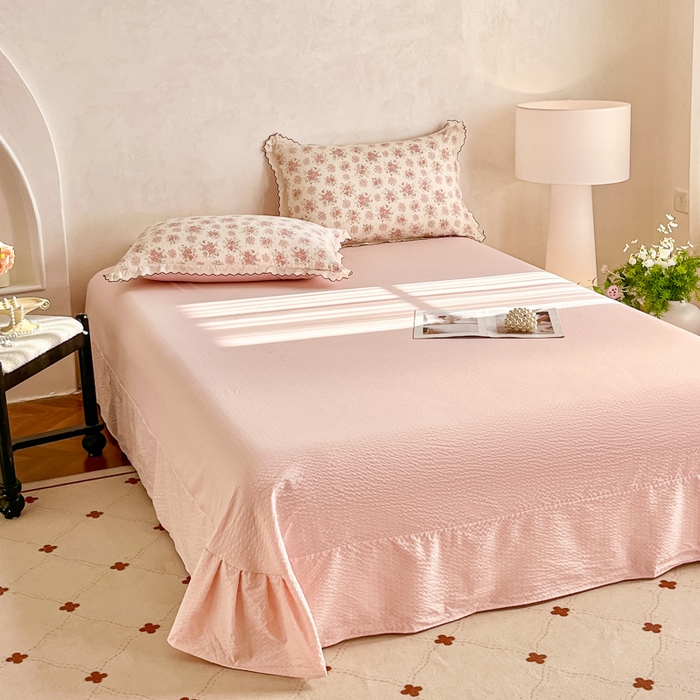 91家纺网 家纺一手货源 找家纺 尚美 2026新款M泡芙棉床单全棉绣花小花韩版四件套 M槐花落