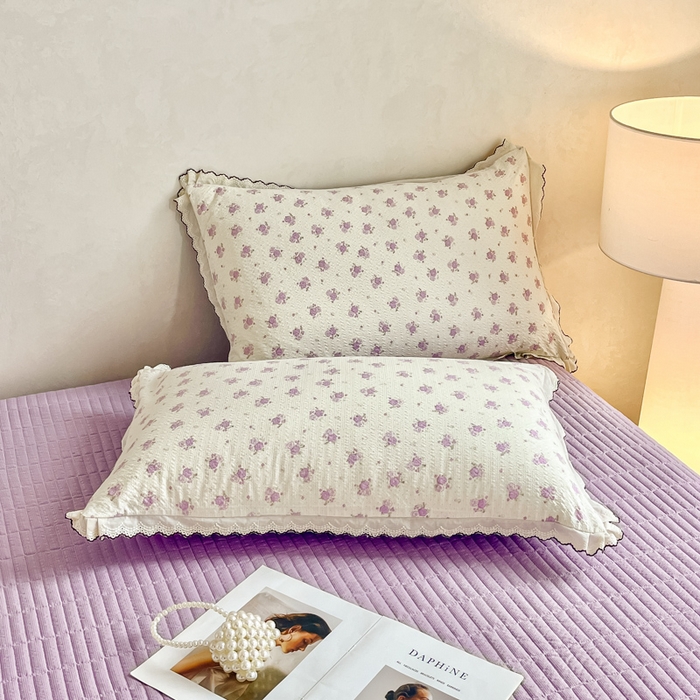 91家纺网 家纺一手货源 找家纺 尚美 2026新款M泡芙棉床单全棉绣花小花韩版四件套 M紫玫瑰