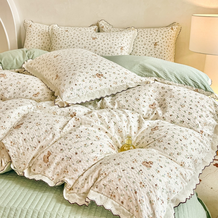 91家纺网 家纺一手货源 找家纺 尚美 2026新款M泡芙棉床单全棉绣花小花韩版四件套 M木马