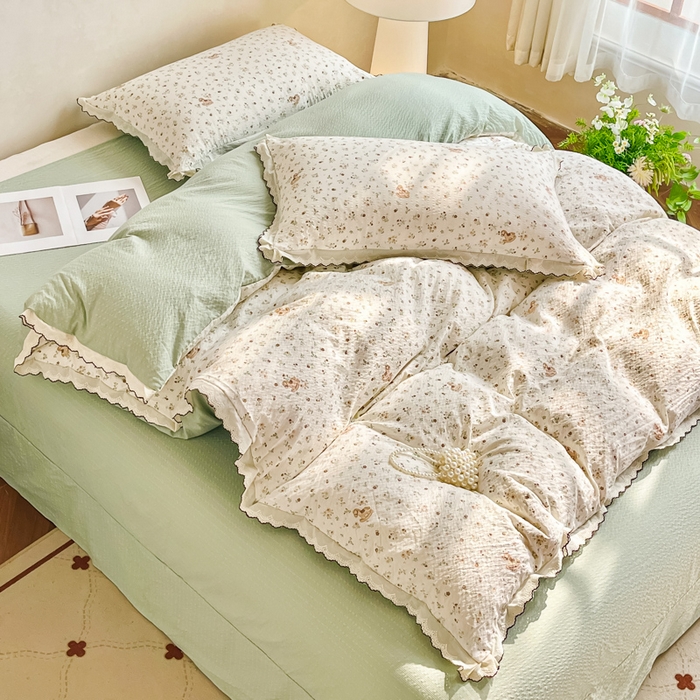 尚美 2026新款M泡芙棉床单全棉绣花小花韩版四件套 M木马