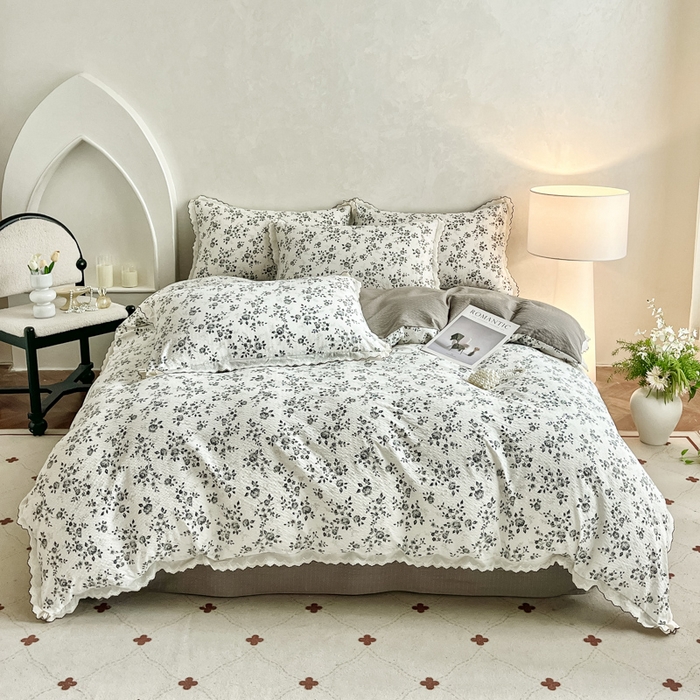 91家纺网 家纺一手货源 找家纺 尚美 2026新款M泡芙棉床单全棉绣花小花韩版四件套 M彩绘玫瑰