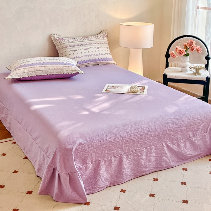 91家纺网 家纺一手货源 找家纺 尚美 2026新款M泡芙棉床单全棉绣花小花韩版四件套 M紫色天空