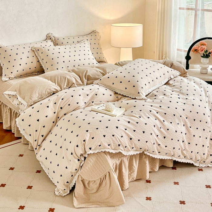 91家纺网 家纺一手货源 找家纺 尚美 2026新款M泡芙棉床单全棉绣花小花韩版四件套 M爱心卡