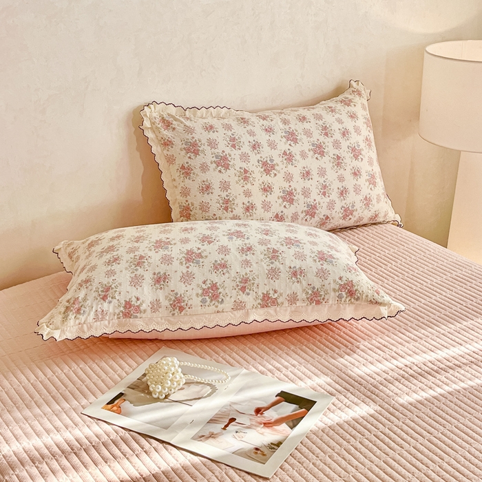 91家纺网 家纺一手货源 找家纺 尚美 2026新款M泡芙棉床单全棉绣花小花韩版四件套 M槐花落