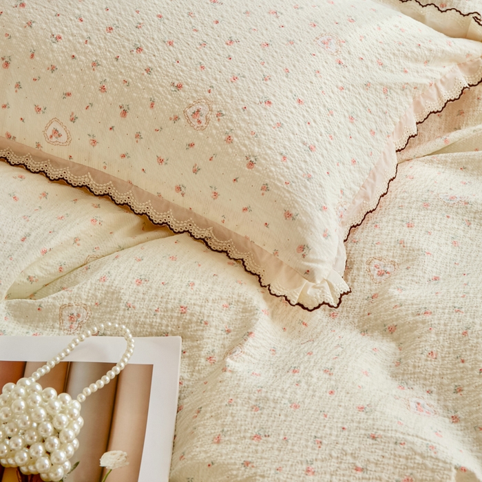 91家纺网 家纺一手货源 找家纺 尚美 2026新款M泡芙棉床单全棉绣花小花韩版四件套 M爱情花