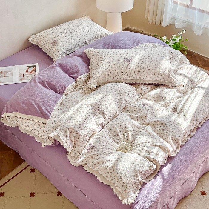 尚美 2026新款M泡芙棉床单全棉绣花小花韩版四件套 M蝴蝶梦