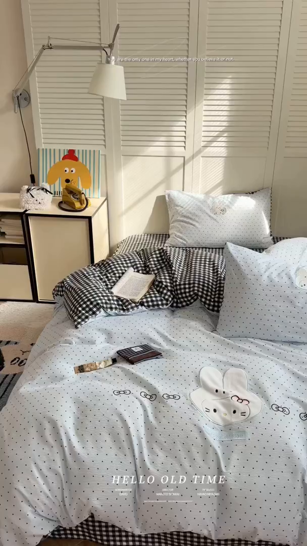 91家纺网 家纺一手货源 找家纺 美乐迪家纺 2026新款云感双层纱贴布绣四件套 兔头小猫