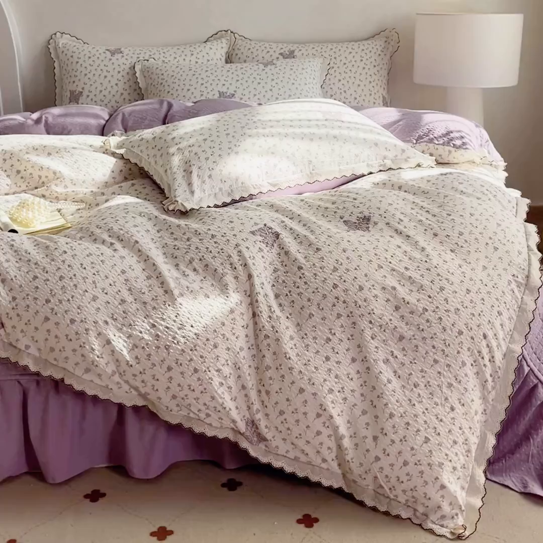91家纺网 家纺一手货源 找家纺 尚美 2026新款M泡芙棉床单全棉绣花小花韩版四件套 M蝴蝶梦