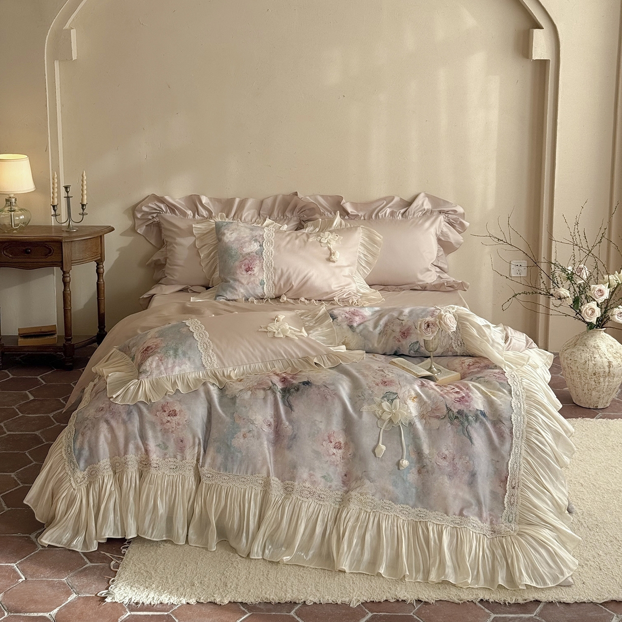 （总）佳汐蓝家纺 2026新款春夏100支全棉复古风数码印花四件套--罗曼花园