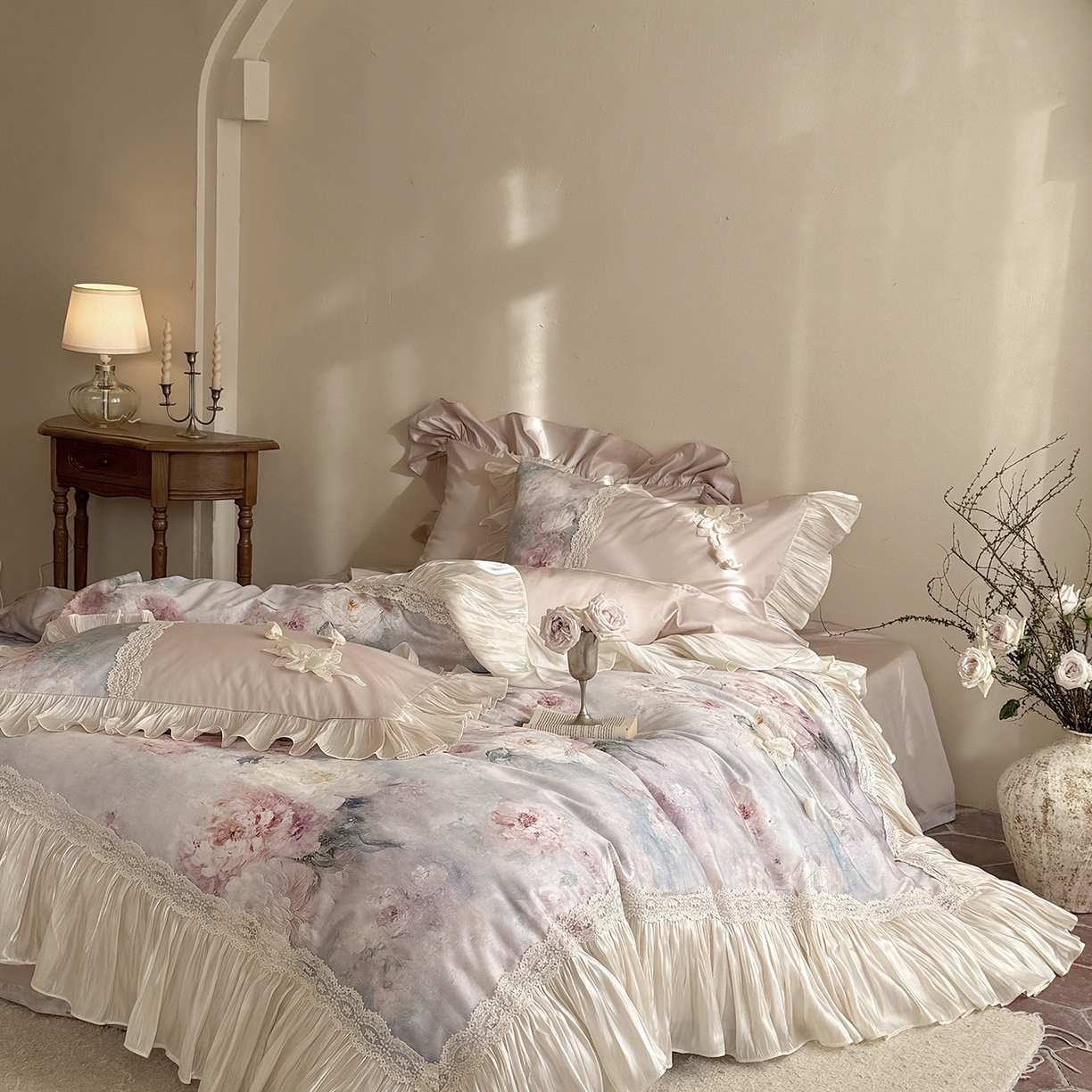 91家纺网 家纺一手货源 找家纺 （总）佳汐蓝家纺 2026新款春夏100支全棉复古风数码印花四件套--罗曼花园