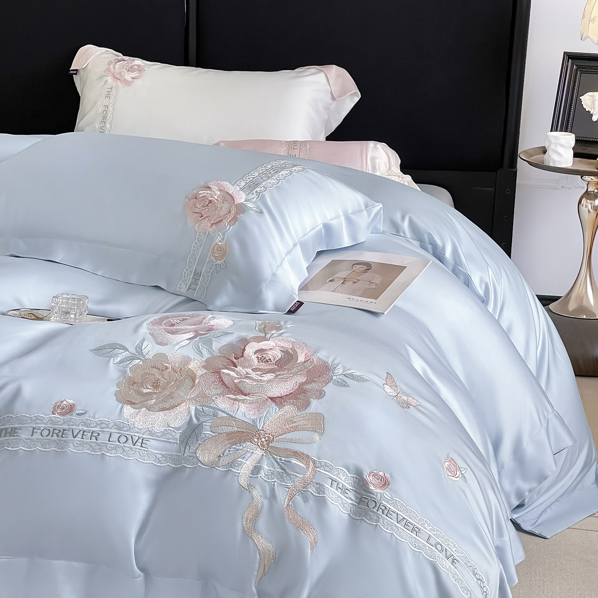 91家纺网 家纺一手货源 找家纺 （总） 2026春夏新款轻奢纯色A类长绒棉纯棉全棉重工刺绣被套床单四件套床上用品云栀