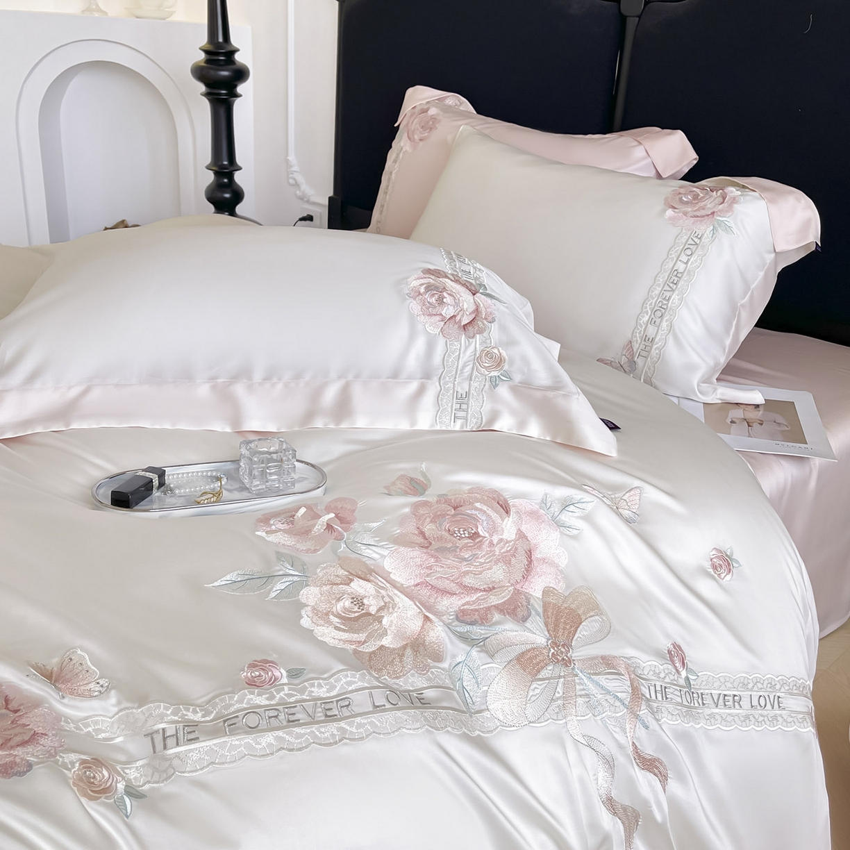 91家纺网 家纺一手货源 找家纺 （总） 2026春夏新款轻奢纯色A类长绒棉纯棉全棉重工刺绣被套床单四件套床上用品云栀