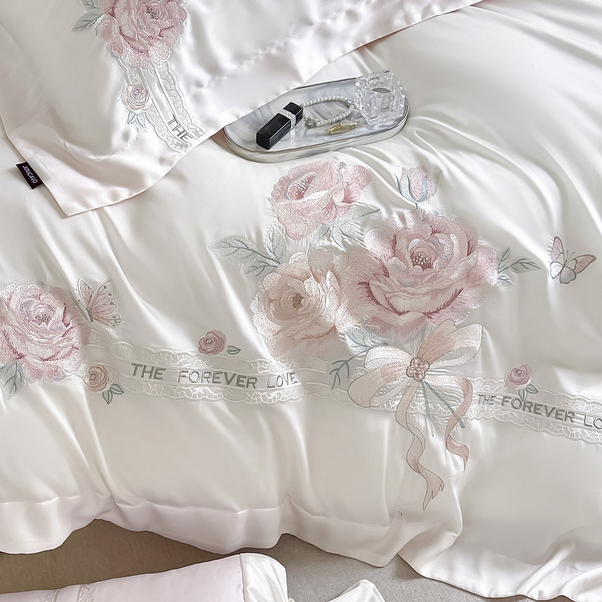 91家纺网 家纺一手货源 找家纺 （总） 2026春夏新款轻奢纯色A类长绒棉纯棉全棉重工刺绣被套床单四件套床上用品云栀