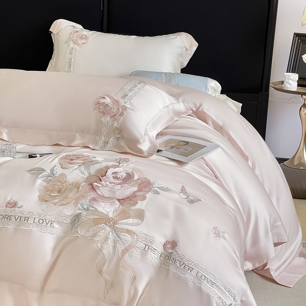 91家纺网 家纺一手货源 找家纺 （总） 2026春夏新款轻奢纯色A类长绒棉纯棉全棉重工刺绣被套床单四件套床上用品云栀