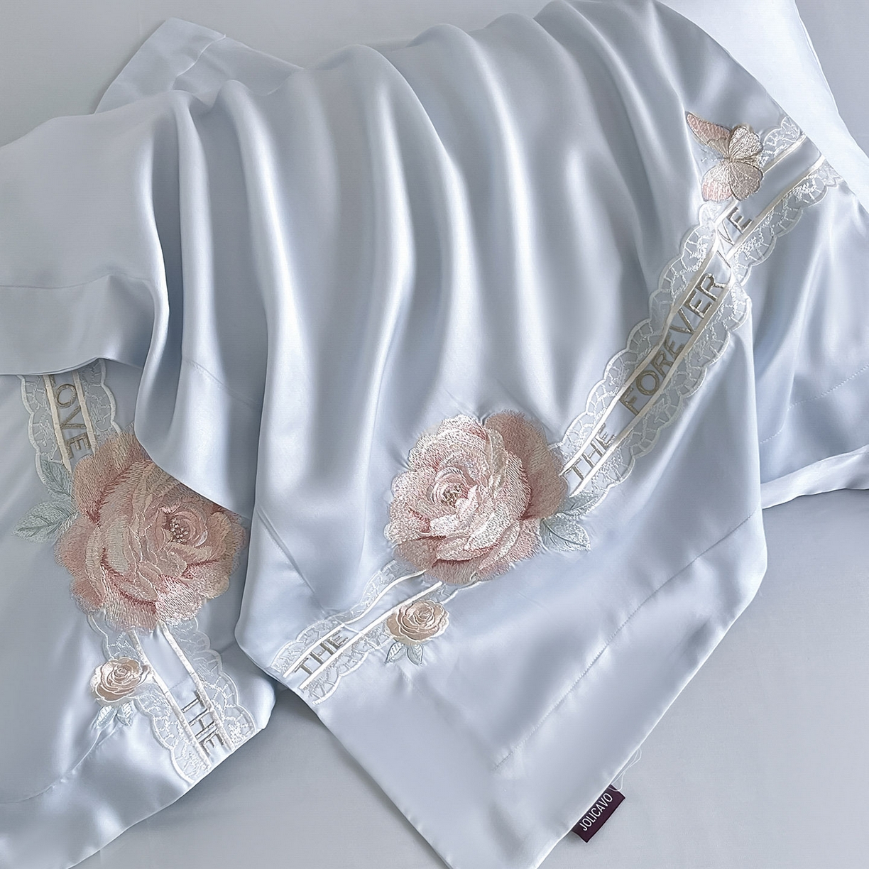 91家纺网 家纺一手货源 找家纺  2026春夏新款轻奢纯色A类长绒棉纯棉全棉重工刺绣被套床单四件套床上用品云栀 云栀-慕蓝