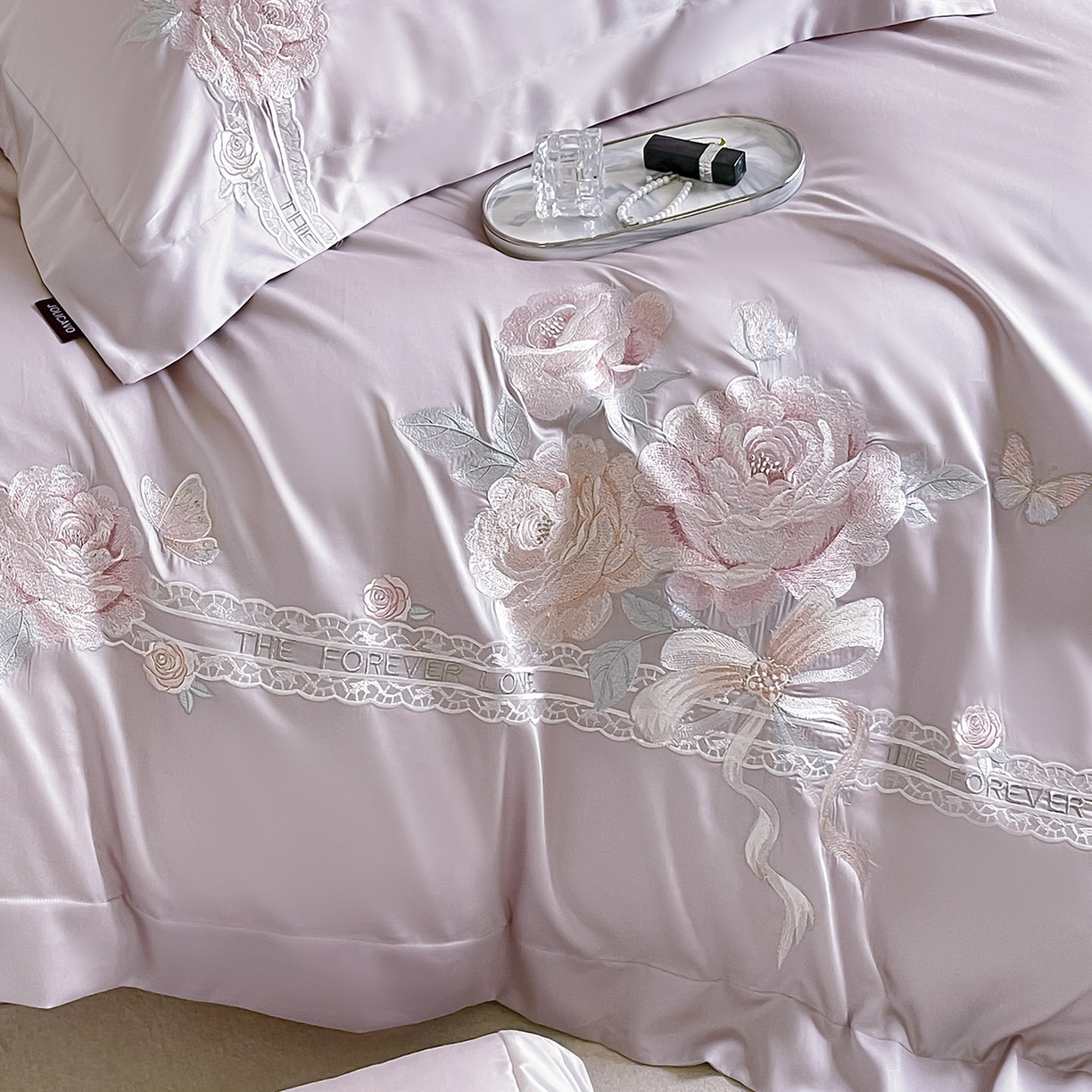 91家纺网 家纺一手货源 找家纺  2026春夏新款轻奢纯色A类长绒棉纯棉全棉重工刺绣被套床单四件套床上用品云栀 云栀-黛紫