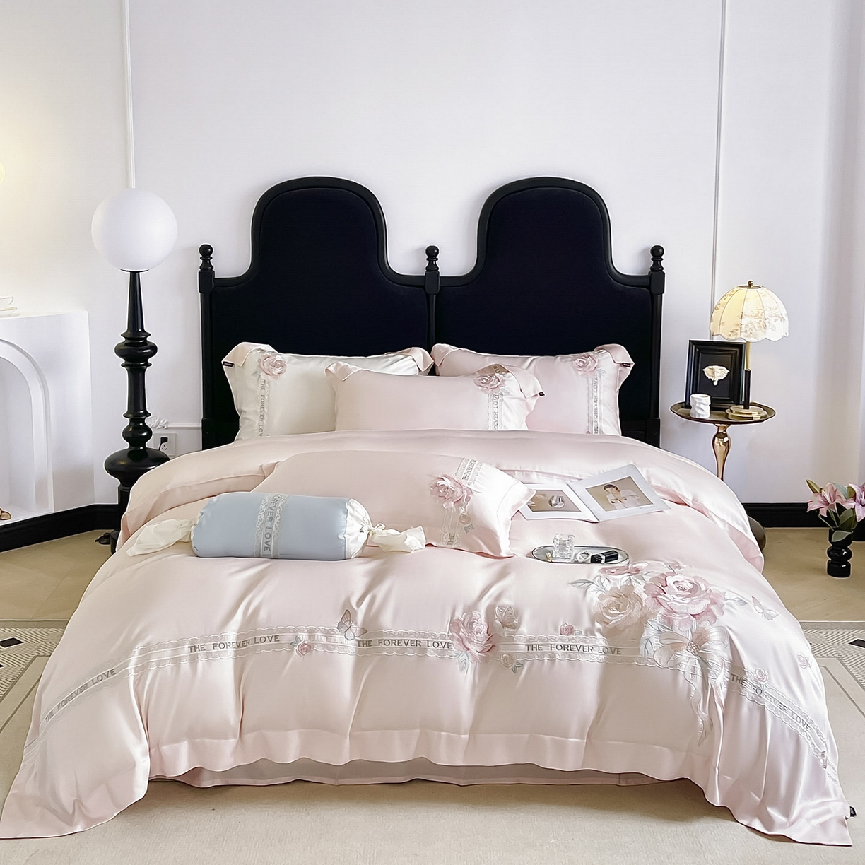 91家纺网 家纺一手货源 找家纺 乔利卡沃 2026春夏新款轻奢纯色A类长绒棉纯棉全棉重工刺绣被套床单四件套床上用品云栀 云栀-颜粉