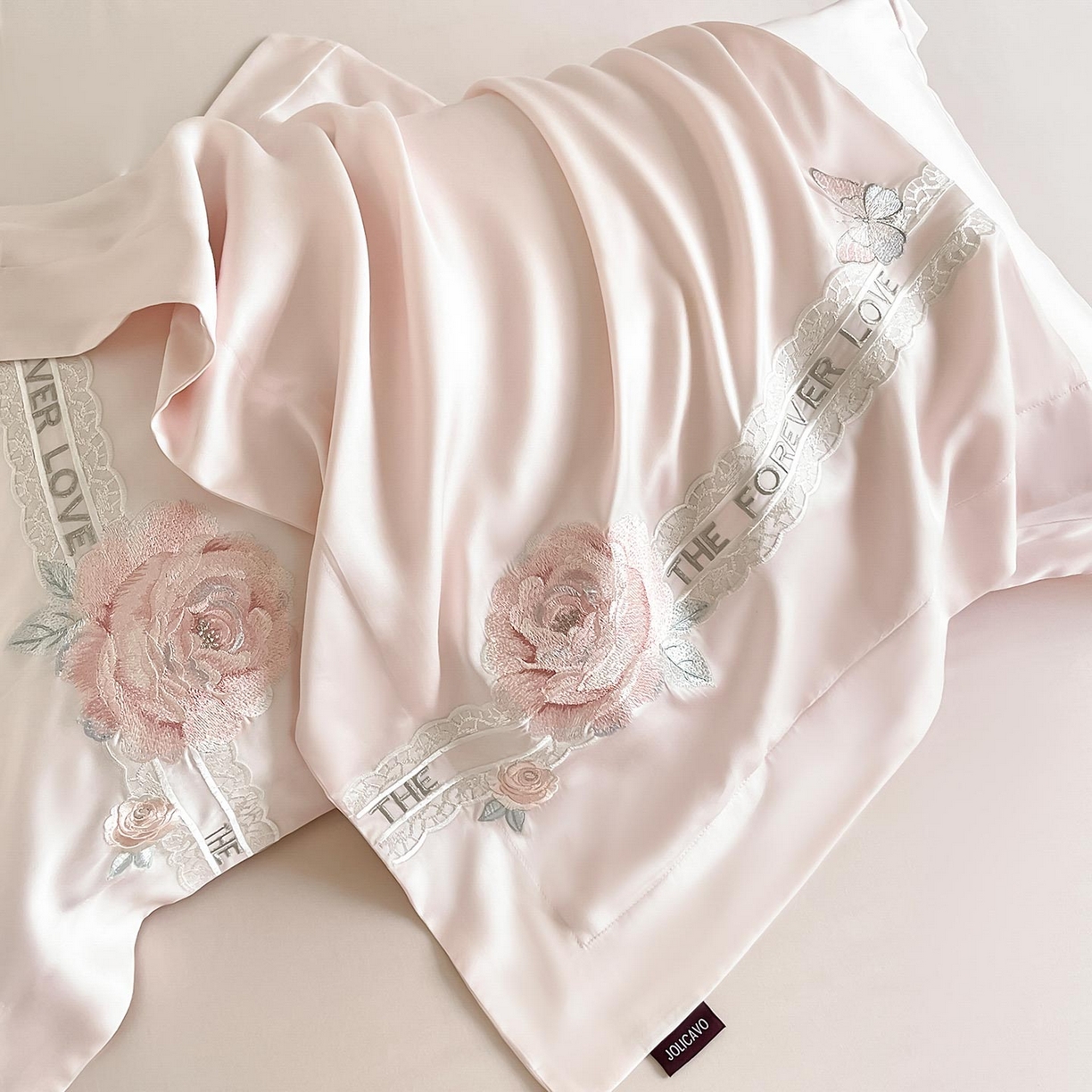 91家纺网 家纺一手货源 找家纺 乔利卡沃 2026春夏新款轻奢纯色A类长绒棉纯棉全棉重工刺绣被套床单四件套床上用品云栀 云栀-颜粉