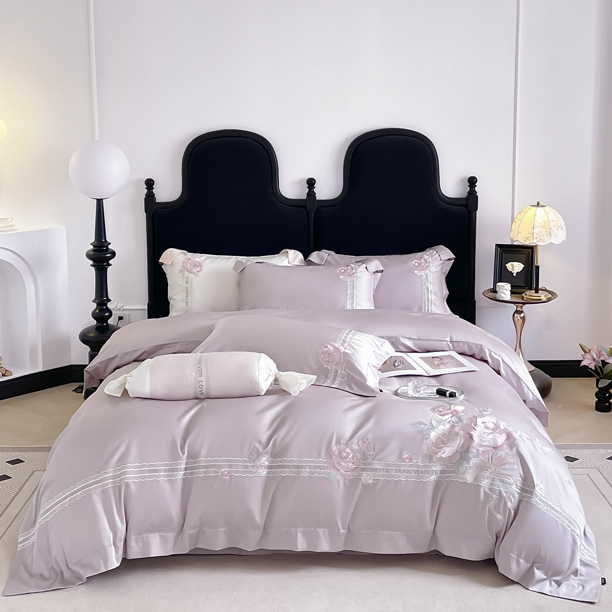 91家纺网 家纺一手货源 找家纺 乔利卡沃 2026春夏新款轻奢纯色A类长绒棉纯棉全棉重工刺绣被套床单四件套床上用品云栀 云栀-黛紫