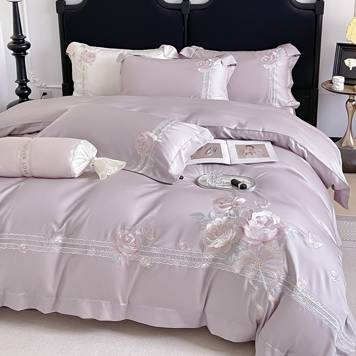 91家纺网 家纺一手货源 找家纺 乔利卡沃 2026春夏新款轻奢纯色A类长绒棉纯棉全棉重工刺绣被套床单四件套床上用品云栀 云栀-黛紫