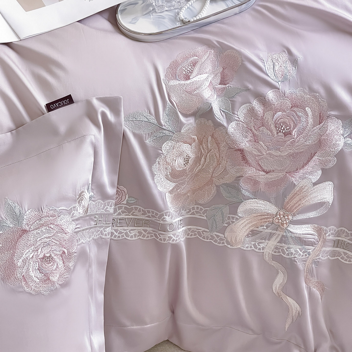 91家纺网 家纺一手货源 找家纺 乔利卡沃 2026春夏新款轻奢纯色A类长绒棉纯棉全棉重工刺绣被套床单四件套床上用品云栀 云栀-黛紫