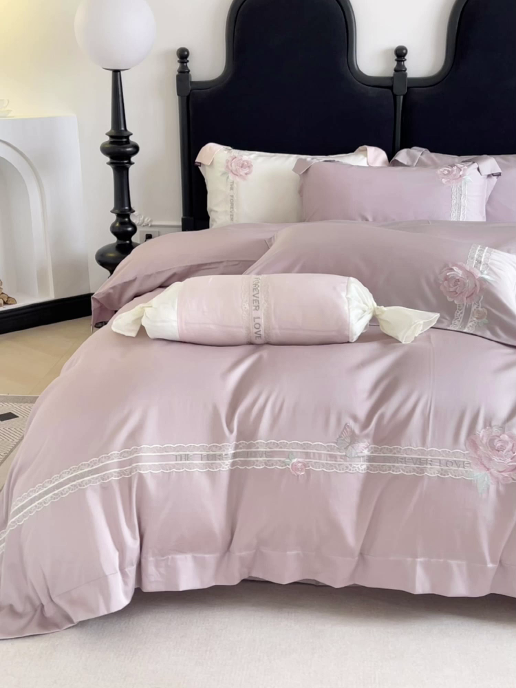 91家纺网 家纺一手货源 找家纺 乔利卡沃 2026春夏新款轻奢纯色A类长绒棉纯棉全棉重工刺绣被套床单四件套床上用品云栀 云栀-黛紫