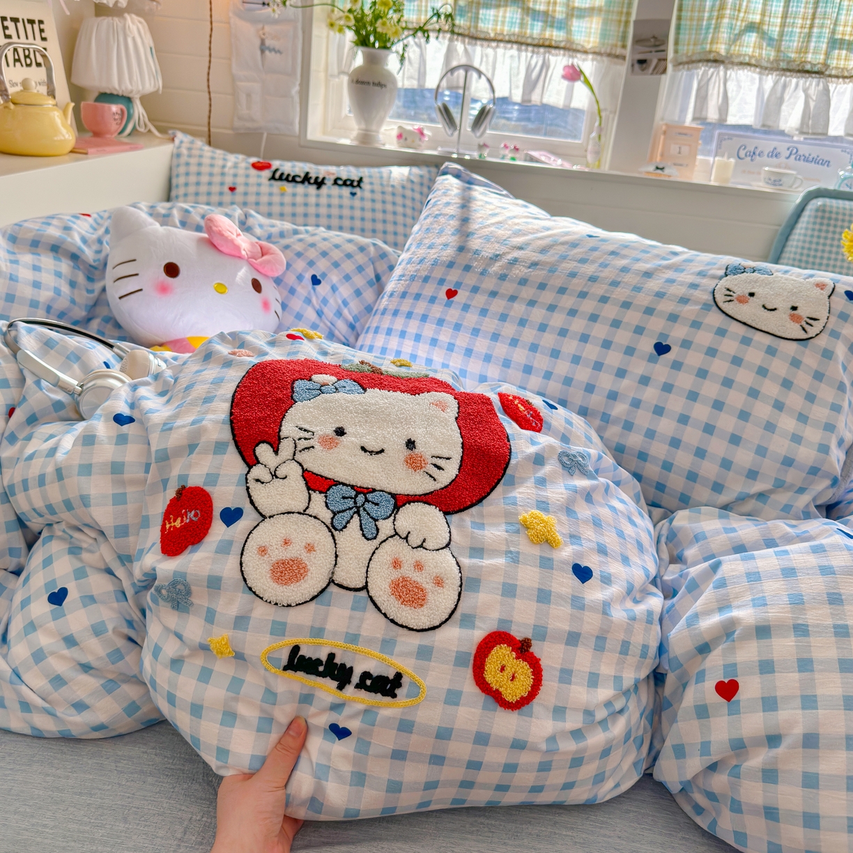 91家纺网 家纺一手货源 找家纺 王朝国际 2026爆款棉纱毛巾绣四件套 爱心喵