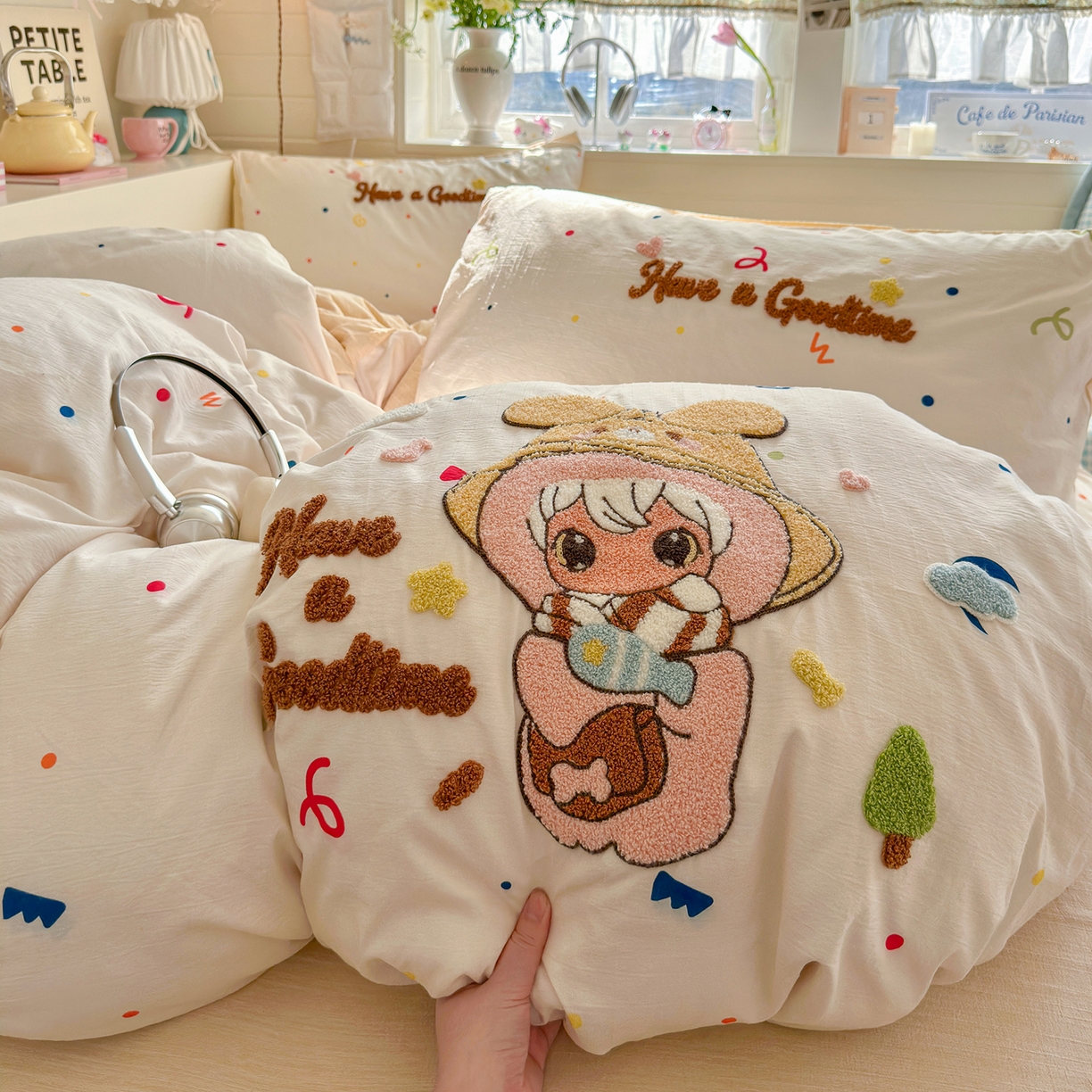 91家纺网 家纺一手货源 找家纺 王朝国际 2026爆款棉纱毛巾绣四件套 闪闪兔