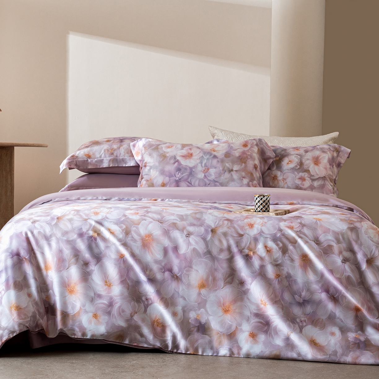 91家纺网 家纺一手货源 找家纺 （总）佳汐蓝家纺 2026新款春夏天丝数码印花（挂边款）四件套