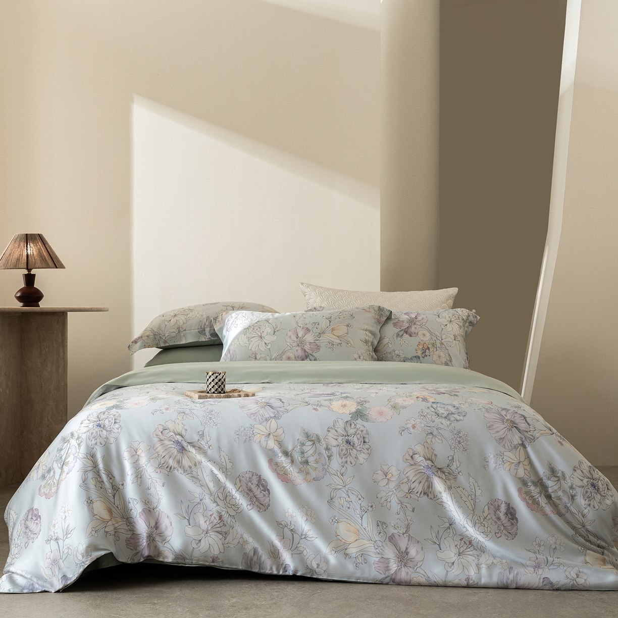 91家纺网 家纺一手货源 找家纺 （总）佳汐蓝家纺 2026新款春夏天丝数码印花（挂边款）四件套