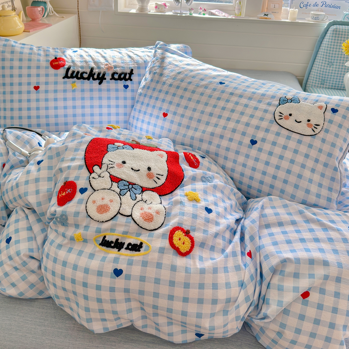 91家纺网 家纺一手货源 找家纺 王朝国际 2026爆款棉纱毛巾绣四件套 爱心喵