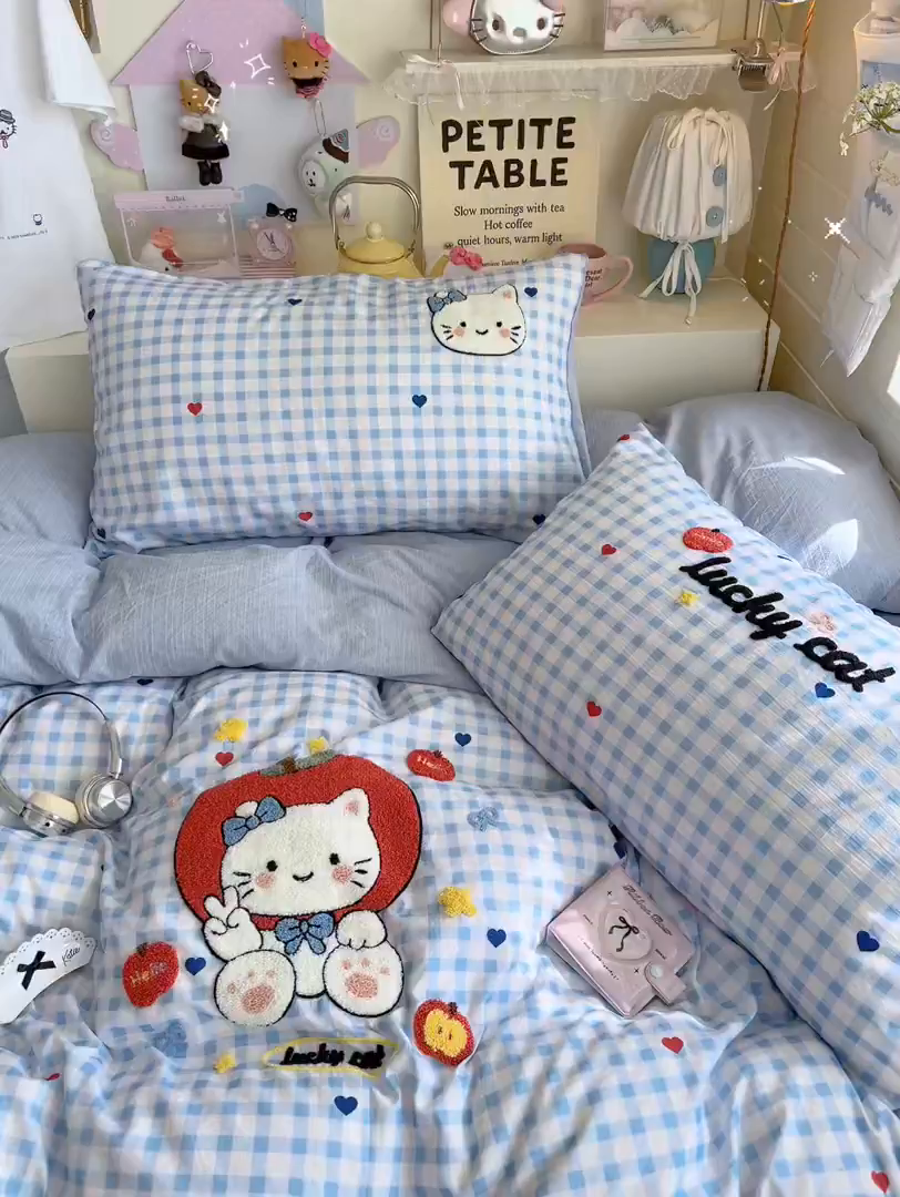 91家纺网 家纺一手货源 找家纺 王朝国际 2026爆款棉纱毛巾绣四件套 爱心喵