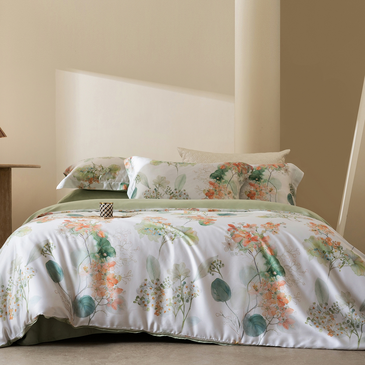 佳汐蓝家纺 2026新款春夏天丝数码印花（挂边款）四件套 荷塘月色-绿